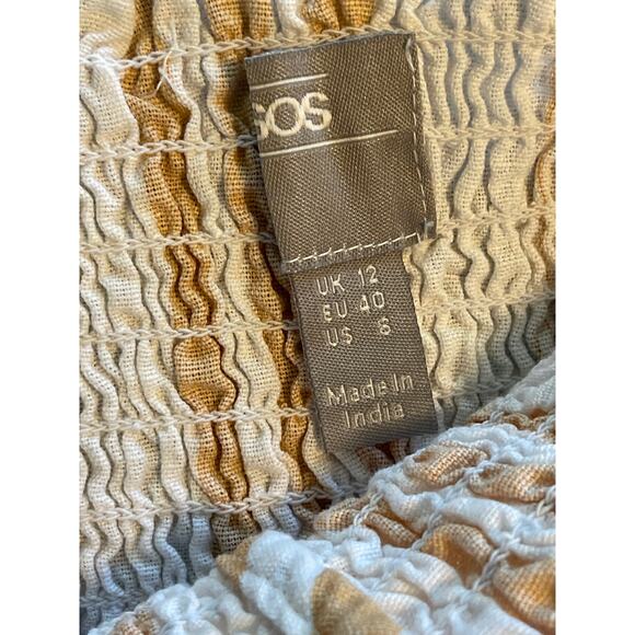 ASOS Shirred Frill Sleeve Linen Blend Jumpsuit Striped Size 8 - Picture 7 of 7